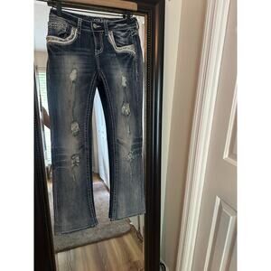 Grace in LA Women's Vintage Boot Cut Jeans Easy Fit Embroidered Blue Size 26